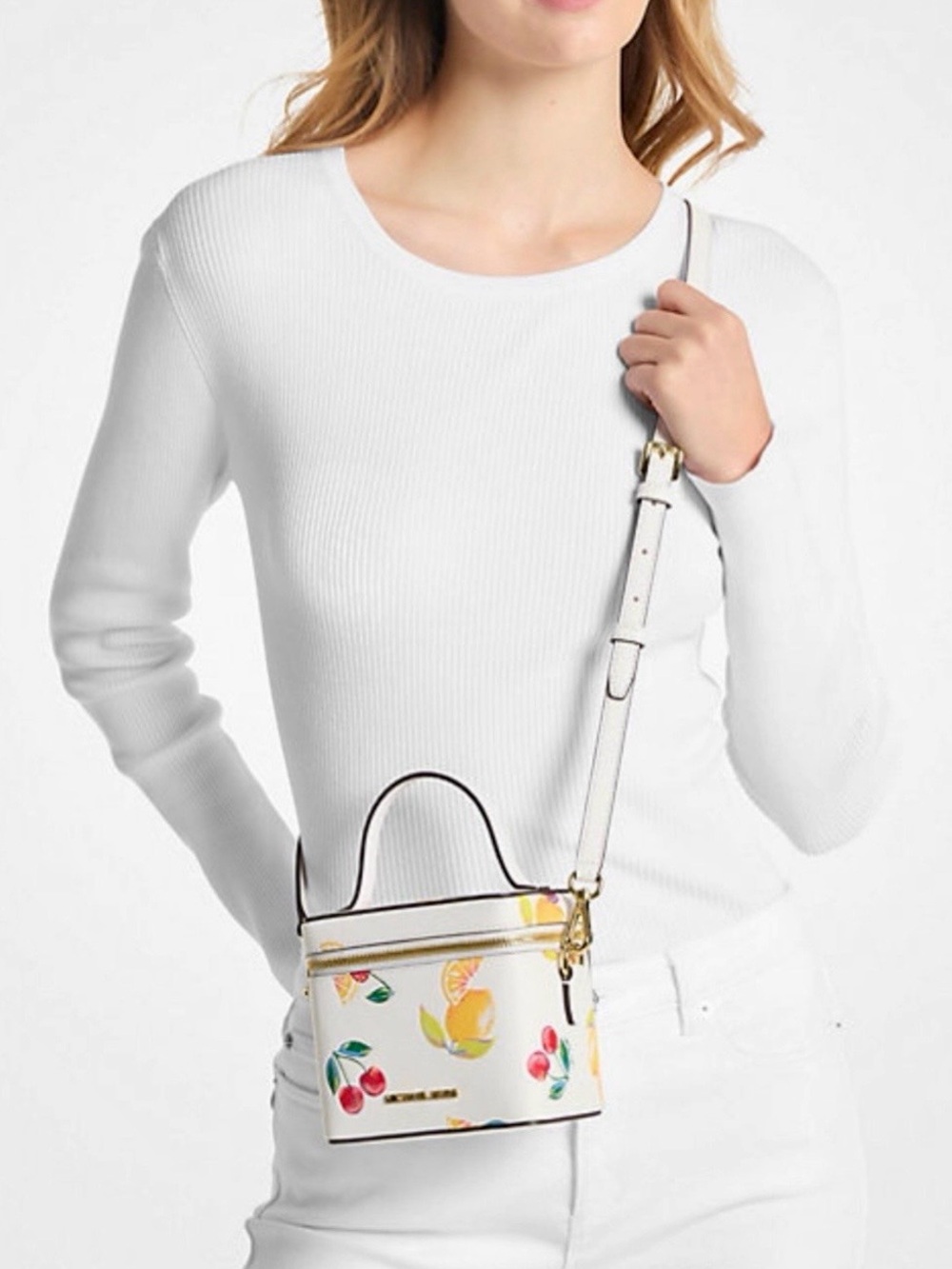 Michael Kors White Mini Vanity Crossbody Bag with Lemon & Cherry Print - Picture 6 of 7